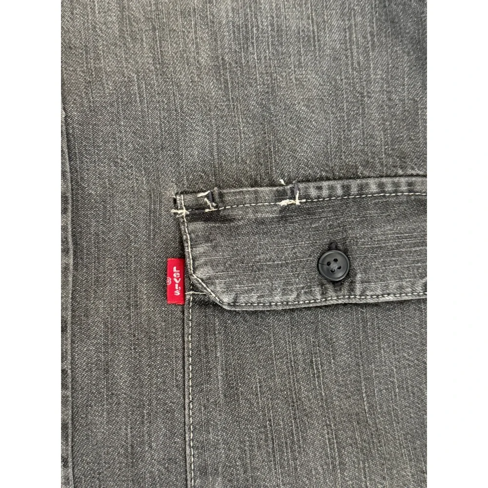 Levis Mens Faded Gray Denim Button Down Shirt Long Sleeve Workwear Sz XL